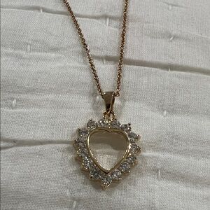 Gold  Tone Heart Pendant Necklace with Crystal Accents